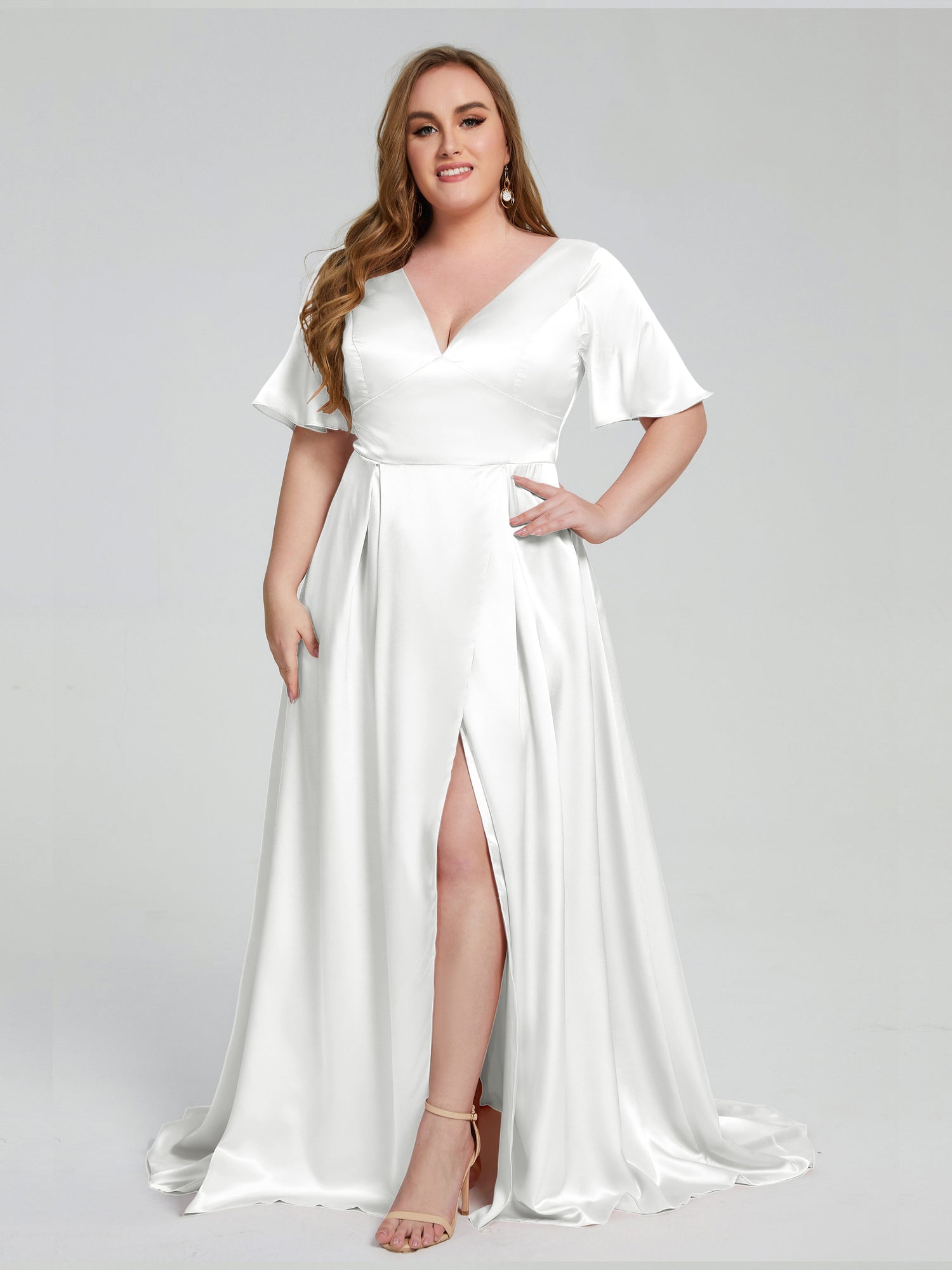 plus size white dress with sleeves
